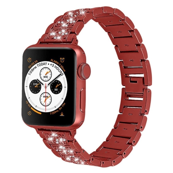 Apple Watch (45 mm) urrem i rustfrit stål med rhinestone-dekor - Rød Red