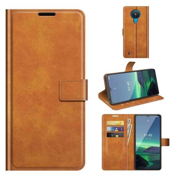 Wallet-style Lær Etui til Nokia 1.4 - Oransje Orange