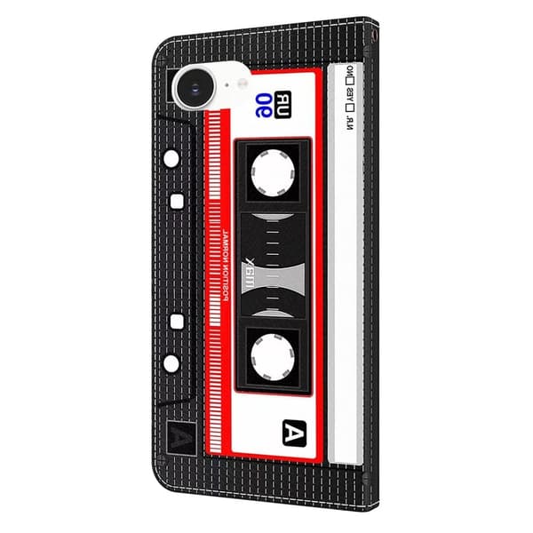 iPhone 16e Plånboksfodral Mönster Tryck Stativ Läder Flip Phone Cover - Tejp Röd