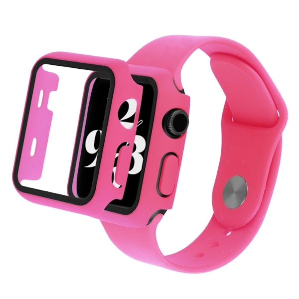 Apple Watch Series 8 (41mm) silikoneurrem og cover med hærdet glas - Rose Pink