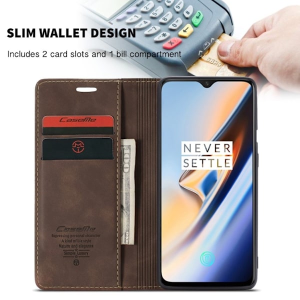 CaseMe OnePlus 7 Vintage kotelot - Kahvi Brown