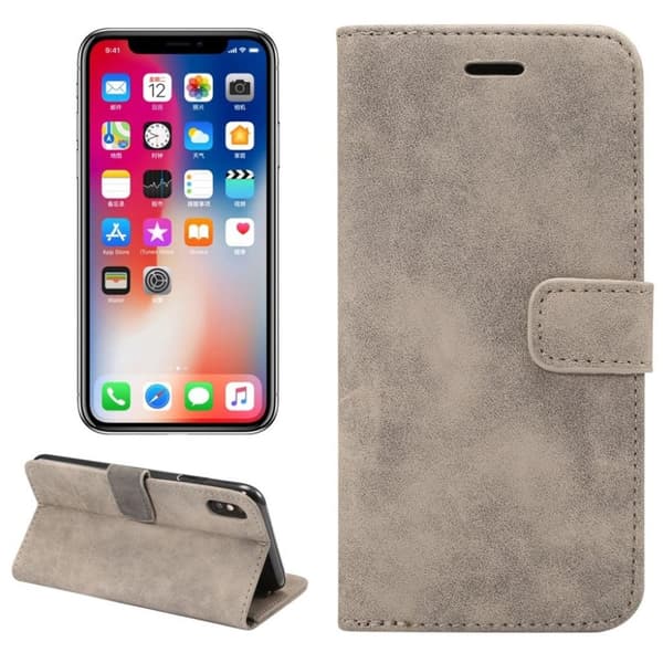 iPhone 9 Plus beskyttelses deksel av synetisk skinn med retro stil - grå Silver grey