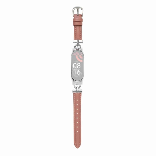 Xiaomi Mi Band 7 D-formet stik urrem i ægte læder - Sølv / Dyb Pink Pink