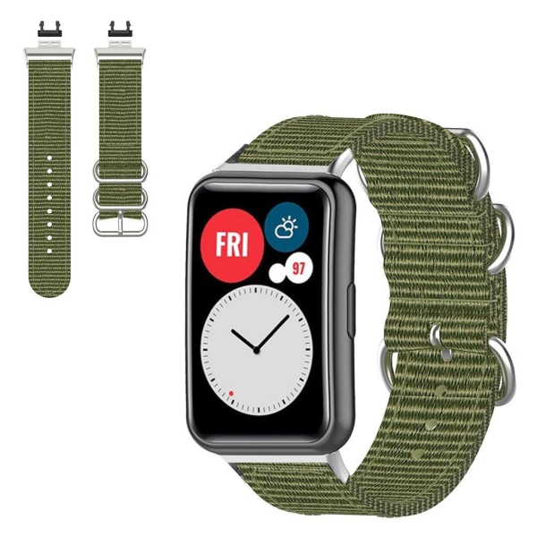 Huawei Watch Fit nylon pattern watch band - Army Green Grön