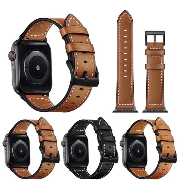 Apple Watch Series 5 40mm classic ægte læder Urrem - Sort Black