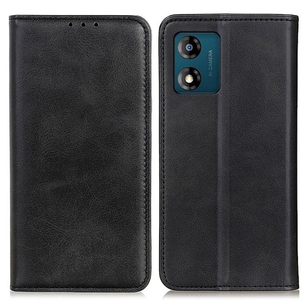 Flip Etui med Pung i Ægte Læder til Motorola Moto E13 - Sort Black
