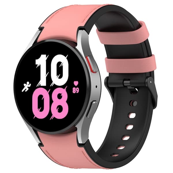 Samsung Galaxy Watch 5 / 4 / 3 (41mm) silikone i læder urrem med sort spænde - Sort Størrelse: L Pink