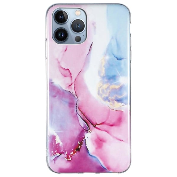 Marmormotiv iPhone 14 Pro skal - Rosa / Blå multifärg