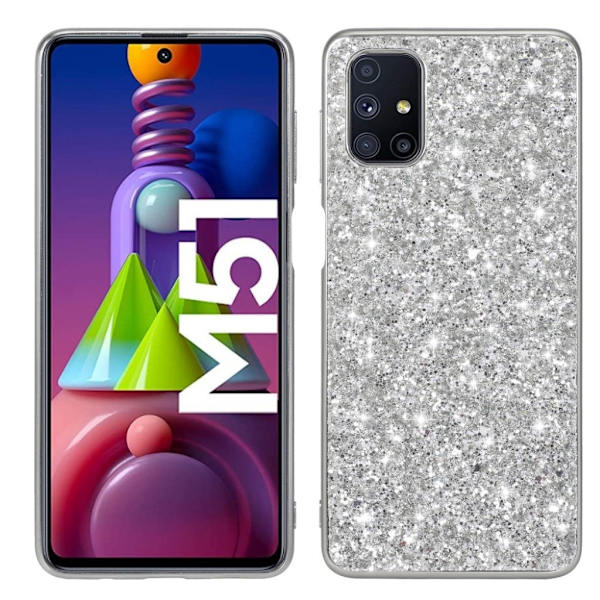 Glitter Samsung Galaxy M51 etui - sølv Silver grey