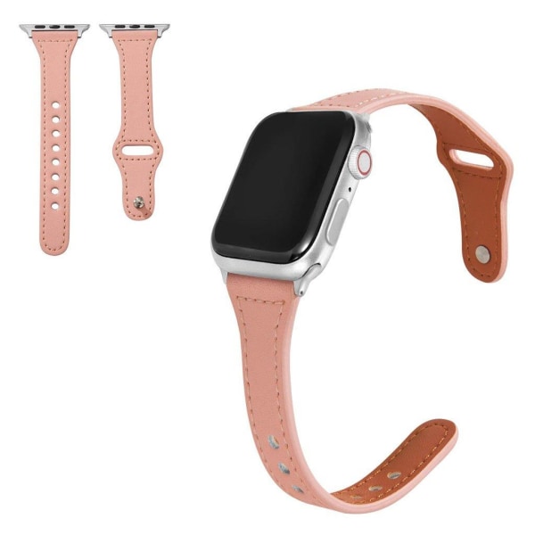 Apple Watch Series 6 / 5 44mm knap snap ægte læder urrem - Lyser Pink