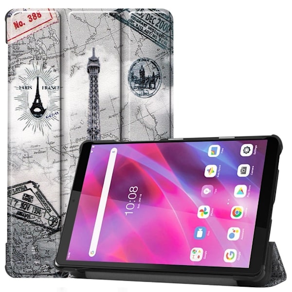 Lenovo Tab M8 (3. sukupolvi) kolmiosainen nahkakotelo - Eiffel-Torni Ja Kartta Silver grey
