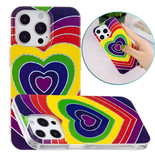 Marmormotiv iPhone 14 Pro Max skal - Hjärta multifärg