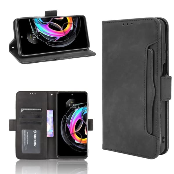 Stilfuldt Læder Etui med Pung til Motorola Edge 20 Fusion / Edge 20 Lite - Sort Black