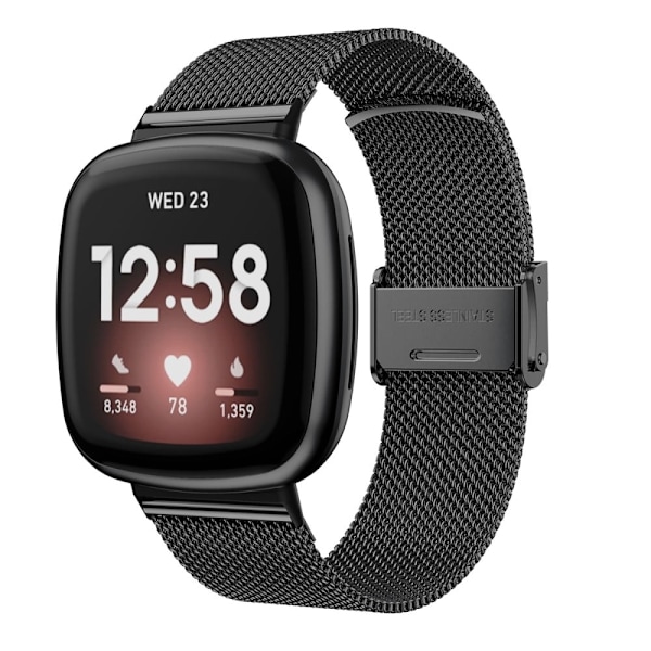 Fitbit Sense / Versa 3 urrem i rustfrit stål - Sort Black