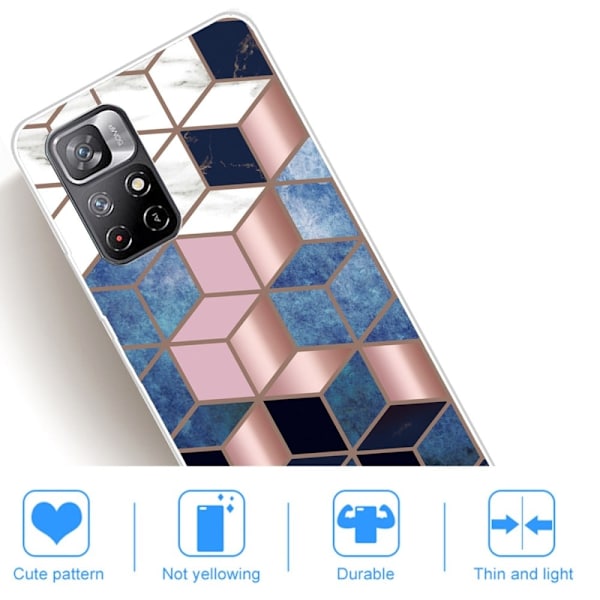 Marble Xiaomi Redmi Note 11 Pro Plus 5G Etui - Blå / Guld Terning Multicolor