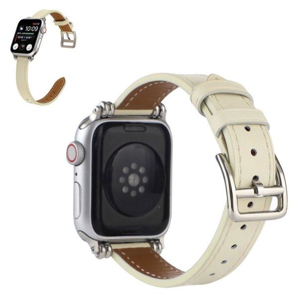 Apple Watch 42mm - 44mm urrem i ægte læder med perledekor - Beig Brown