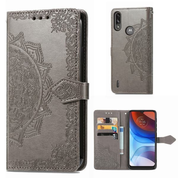 Butterfly Motorola Moto E7 Power nahkakotelo - Harmaa Silver grey