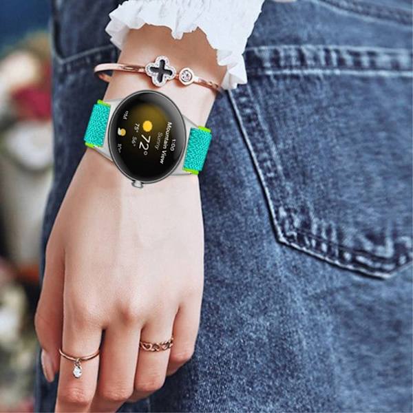 Elastisk urrem i vævet stil til Google Pixel Watch med sølvstik - Gul / Grøn Green