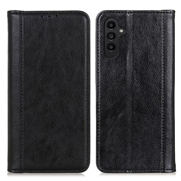 Äkta läder Samsung Galaxy A14 fodral med magnetisk stängning Svart