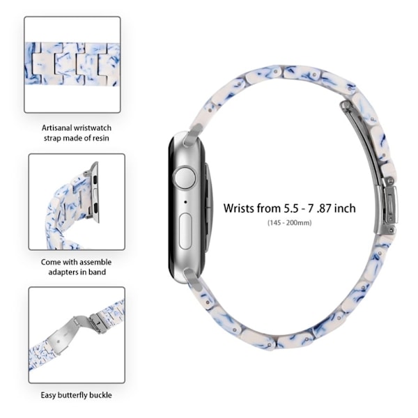 Apple Watch SE 2022 (44mm) urrem med 3 perler i resin med klart cover - Blå / Hvid Blue