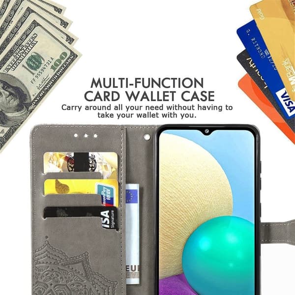 Mandala Samsung Galaxy A02 etui i lær - Grå Silver grey