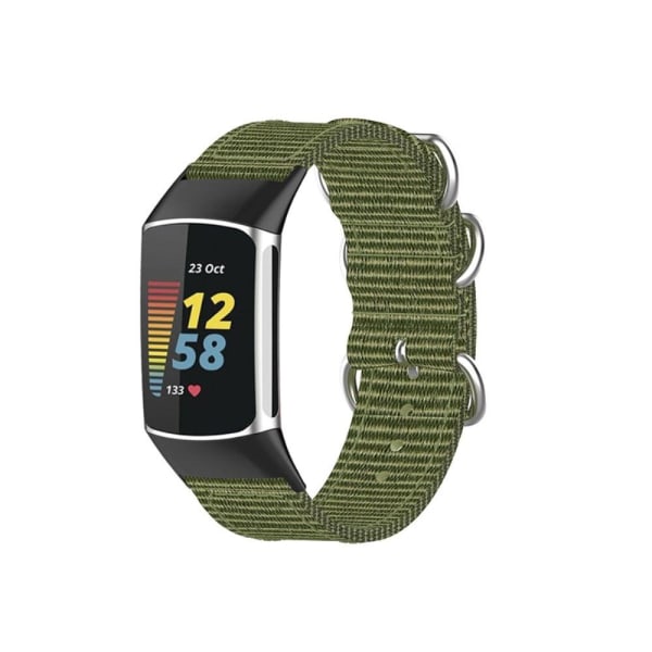 Fitbit Charge 5 elastisk nylon-urrem - Militærgrøn Green