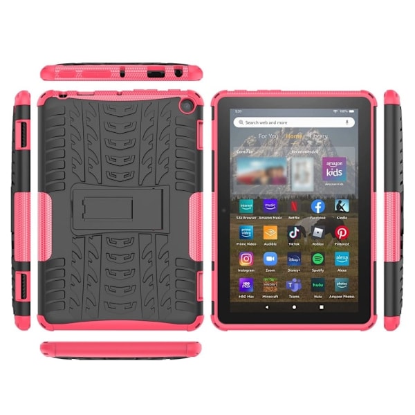 Däckmönstrat kickstand-fodral för Amazon Fire 8 HD (2022) - Ros Rosa