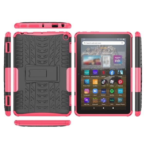 Dekkmønstret kickstand-etui for Amazon Fire 8 HD (2022) - Rose Pink