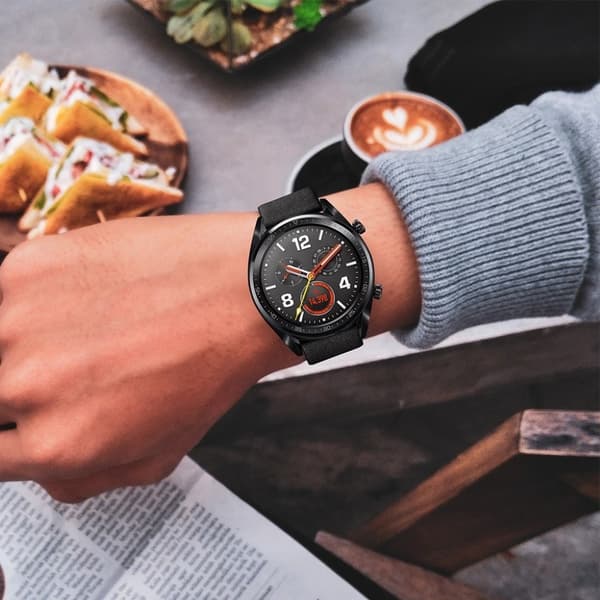 Huawei Watch GT / Watch Magic / Watch 2 holdbar ægte læder Urrem - Sort Black