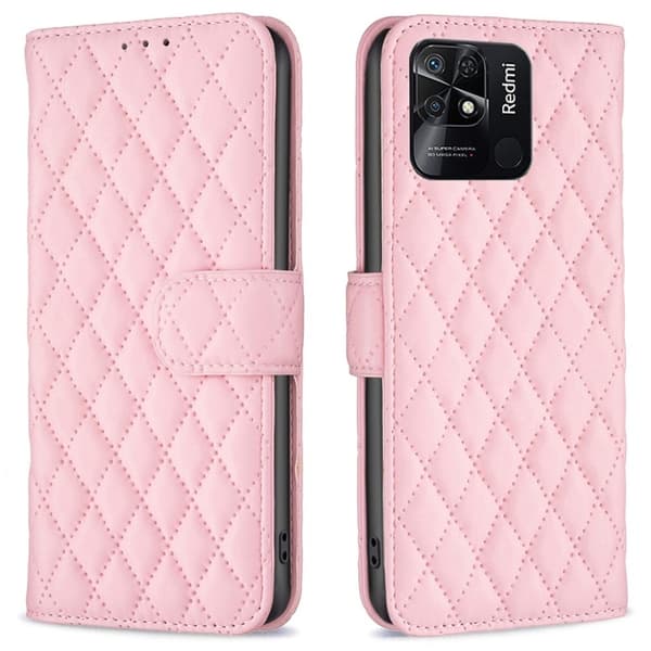 Matt Xiaomi Redmi 10C fodral med rombmönster - Rosa Rosa