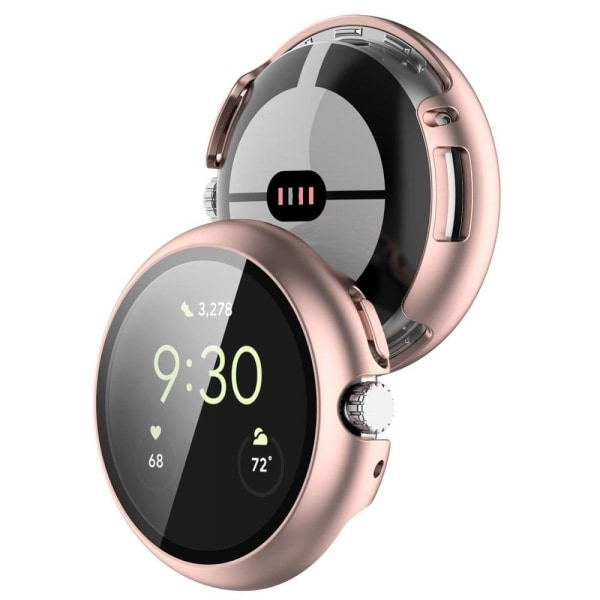 Google Pixel Watch cover with tempered glass - Rose Gold Pink