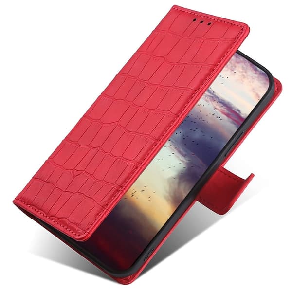 Læderetui med Krokodille Tekstur til Motorola Moto E13 - Rød Red