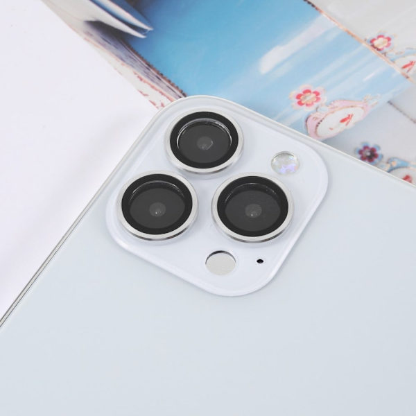 3Pcs iPhone 13 Pro / Pro Max AGC härdat glas kameralinsskydd - Silver Silvergrå