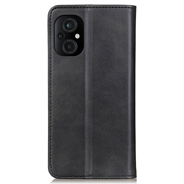 Flip Etui med Pung i Ægte Læder til Xiaomi Poco M5 - Sort Black