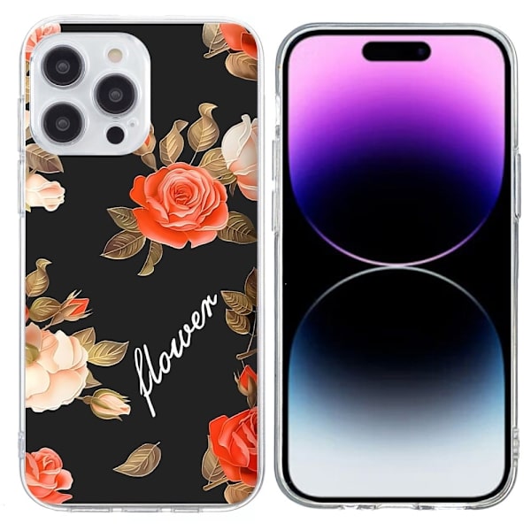 Vibe iPhone 15 Pro Max cover - Blomster På Sort Baggrund Black