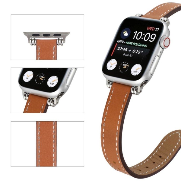 Apple Watch 40mm helmikoristeinen nahkakellon hihna - Khaki Brown