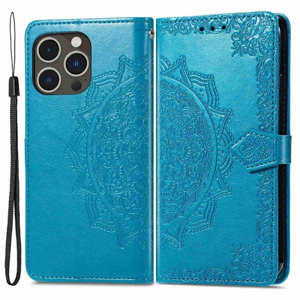 Mandala iPhone 14 Pro Max Flippetui - Blå Blue