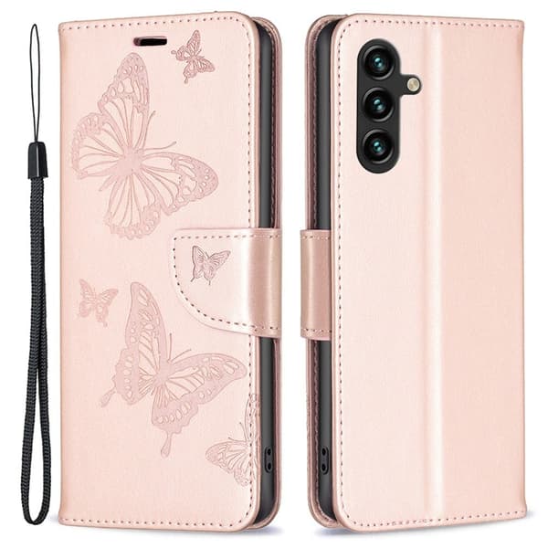 Butterfly Samsung Galaxy A55 nahkakotelo - Pinkki Pink