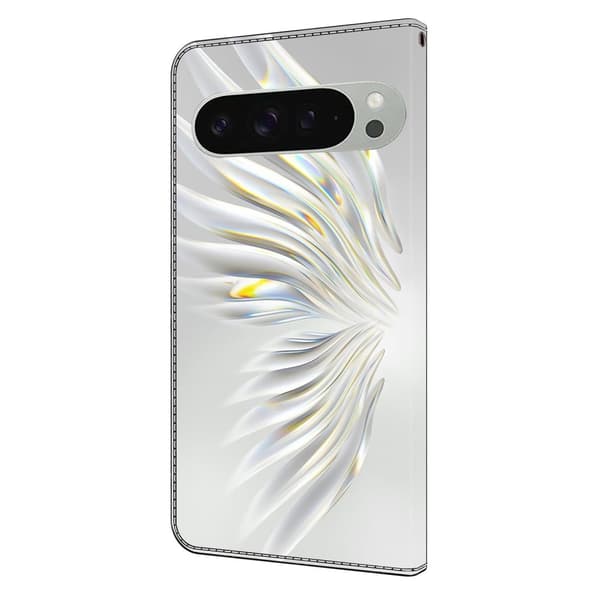Google Pixel 9 Pro XL plånboksfodral mönstrat tryck stativ läder flip telefonskal - Kristallvingar Vit