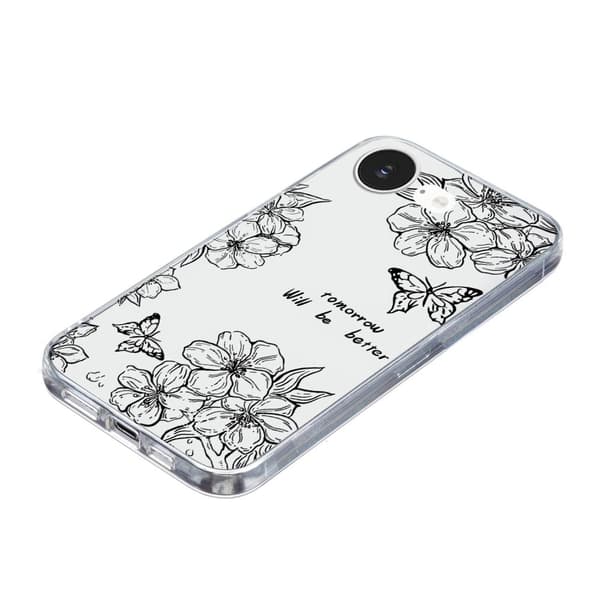 iPhone 16e-etui Mykt, fleksibelt bakdeksel med mønsterutskrift - Sommerfugl Og Blomst White