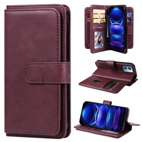 10-slot Lommebok Etui til Xiaomi Poco X5 / Redmi Note 12 - Vinrød Red