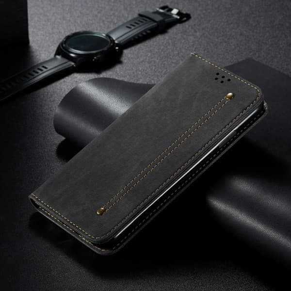 Jeans Motorola Moto G75 flip etui - Svart Black