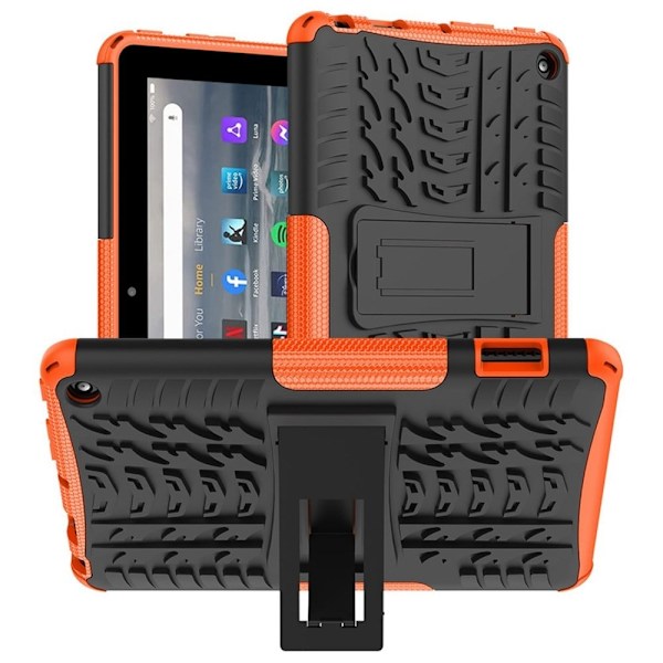Däckmönstrat kickstand-fodral för Amazon Fire 7 (2022) - Orange Orange