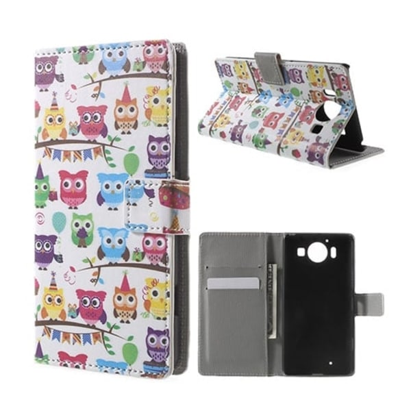 Mobergmicrosoft Lumia 950 Lær Etui - Flere Ugler Multicolor