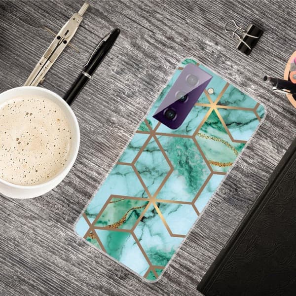 Marble Samsung Galaxy S21 FE Etui - Teal Klinkekule Tile Green