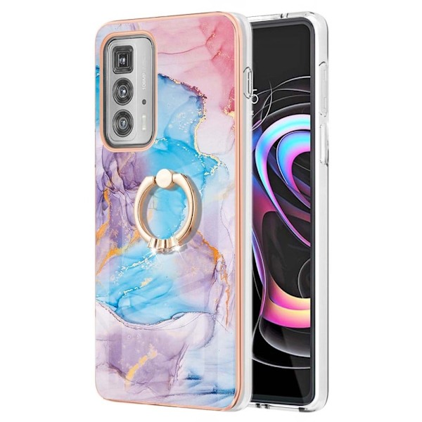 Marble Patterned Suojakuori With Ring Holder For Motorola Edge 20 Pro - Milky Way Marble Blue Multicolor