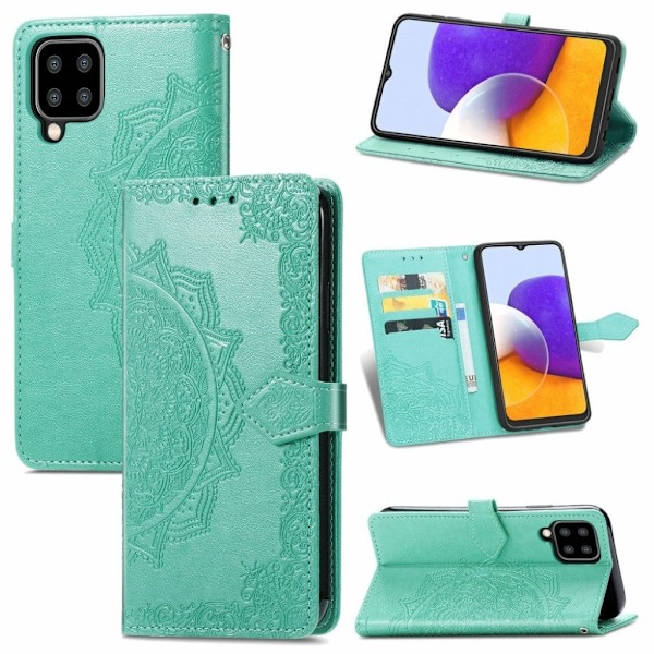Mandala läder Samsung Galaxy A22 4G fodral - Grön Grön