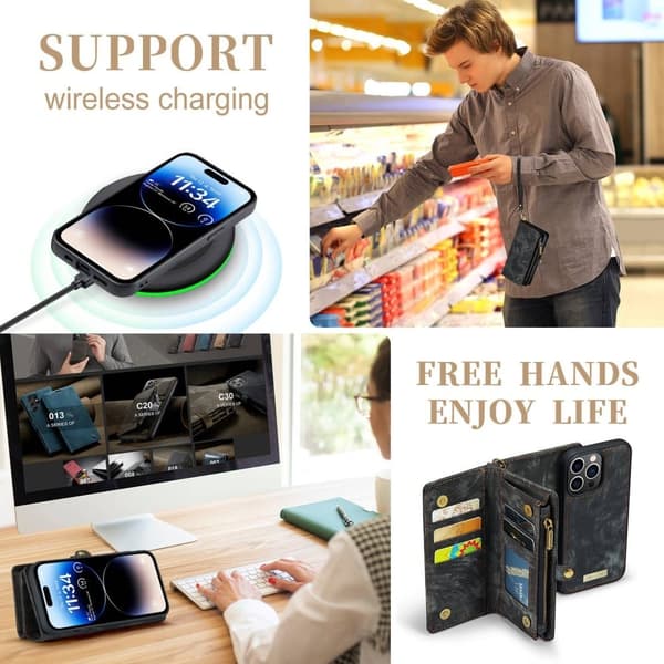 CaseMe iPhone 14 Pro Max Zipper Lompakko - Musta Black