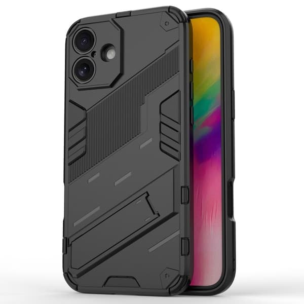 Støtsikkert hybriddeksel med et moderne preg for iPhone 16 - Svart Black
