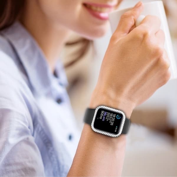 Apple Watch Series 8 (41mm) rhinestone décor cover with tempered glass - Silver Silvergrå